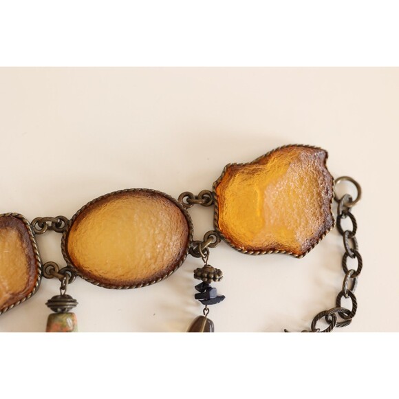 Vintage Resin Large Stone Crystal Link Chain Belt Jasper Glass Witchy Western main image 6